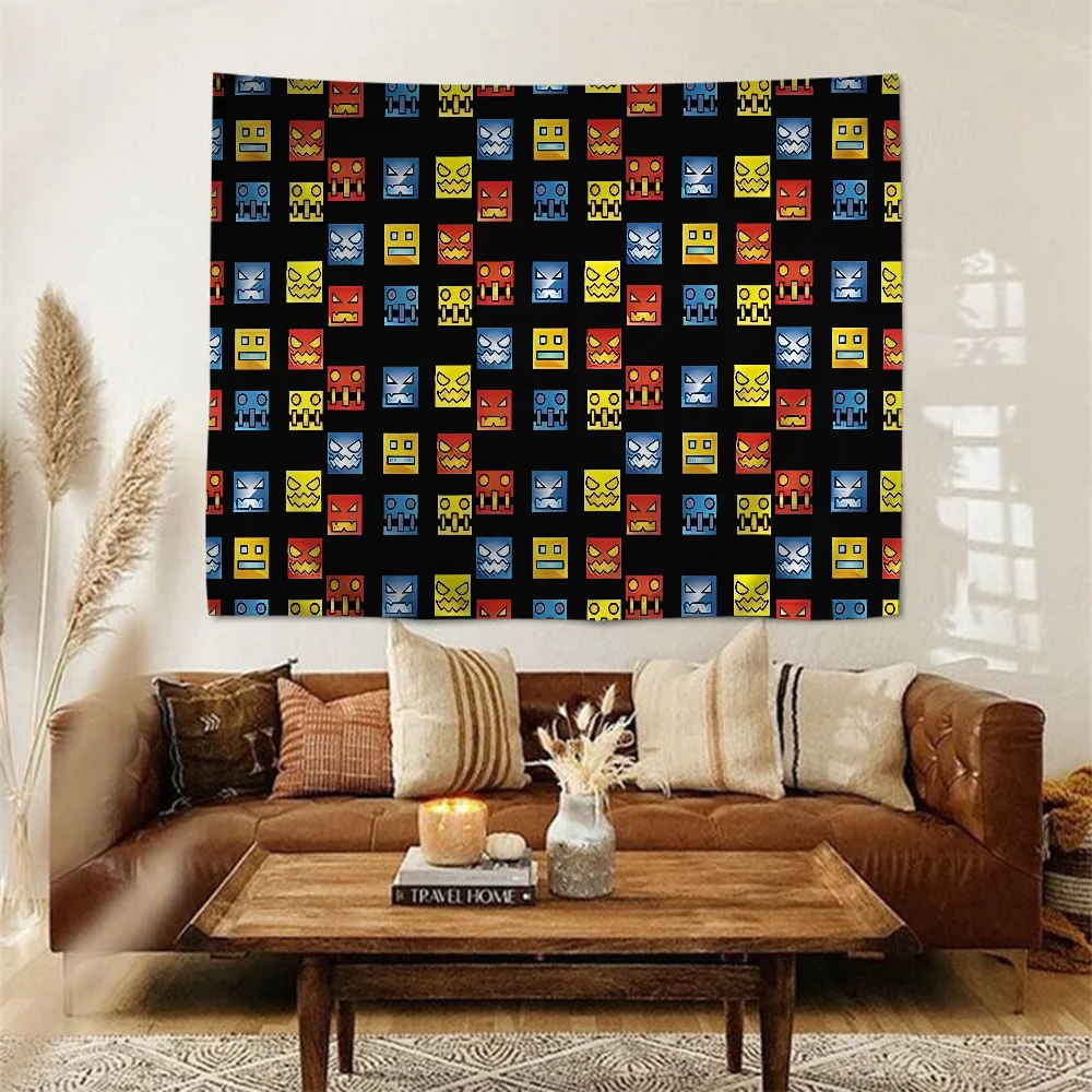 Video Game Geometry Dash Tapestry Art Printing Art Science Fiction Room Home Decor Wall Art Decor