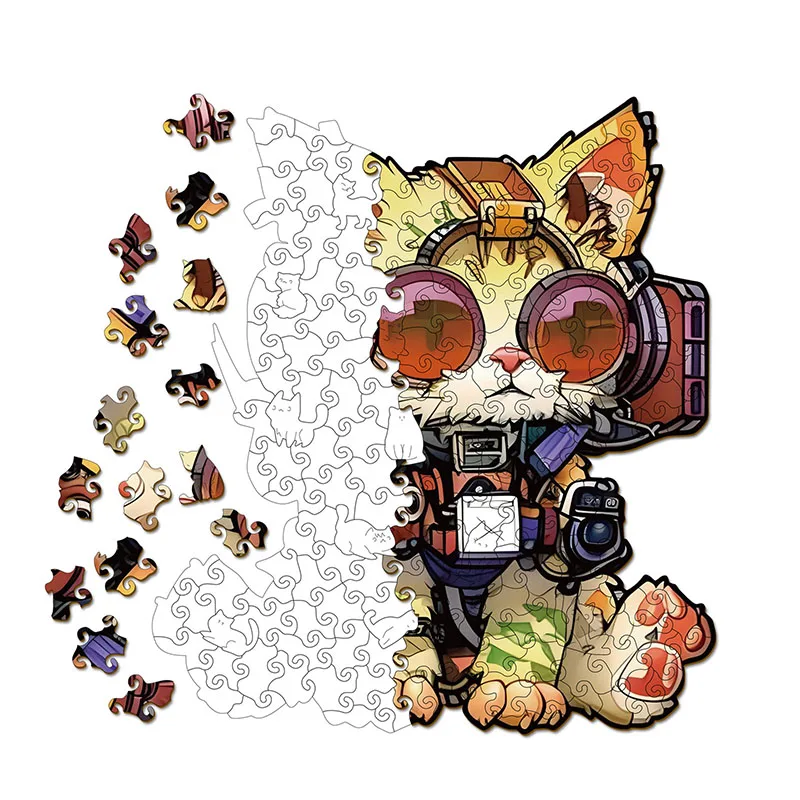 116/185 قطعة القط غير النظامية على شكل بازل قطع لغز خشبي لعبة تخفيف التوتر عيد الميلاد هدايا عيد الميلاد لمحبي القط ديكور المنزل #1