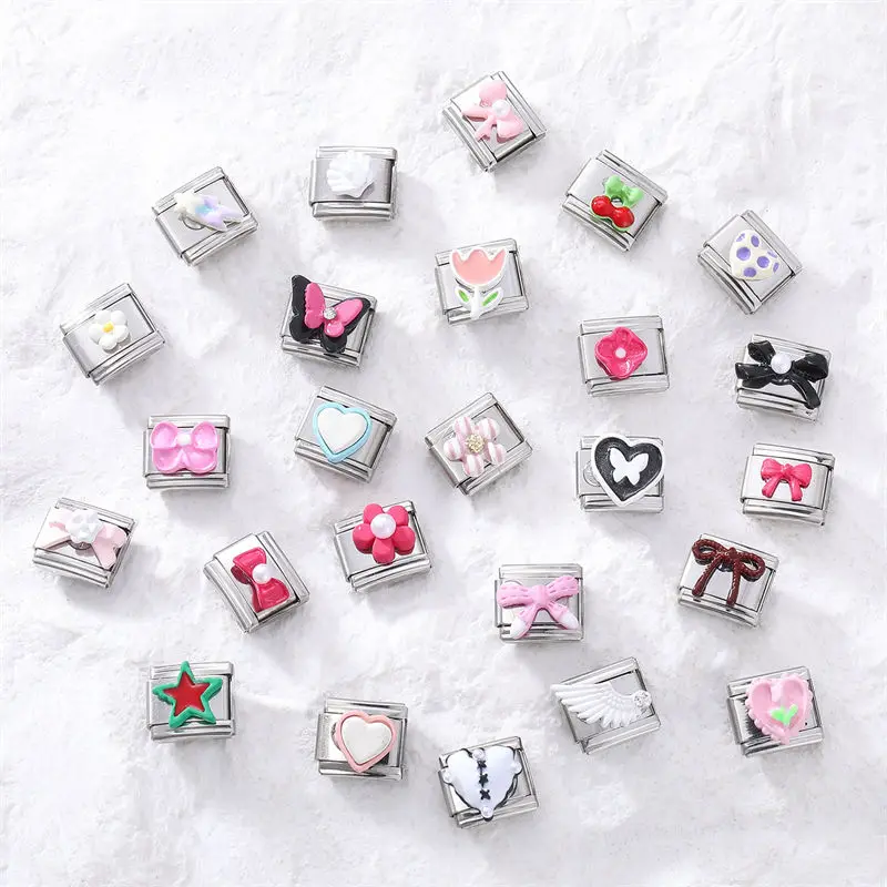 الحلو الحب فراشة القوس العنب روز اللؤلؤ الإيطالية سحر الروابط صالح 9MM الفولاذ المقاوم للصدأ سوار زوجين DIY صنع هدية #5