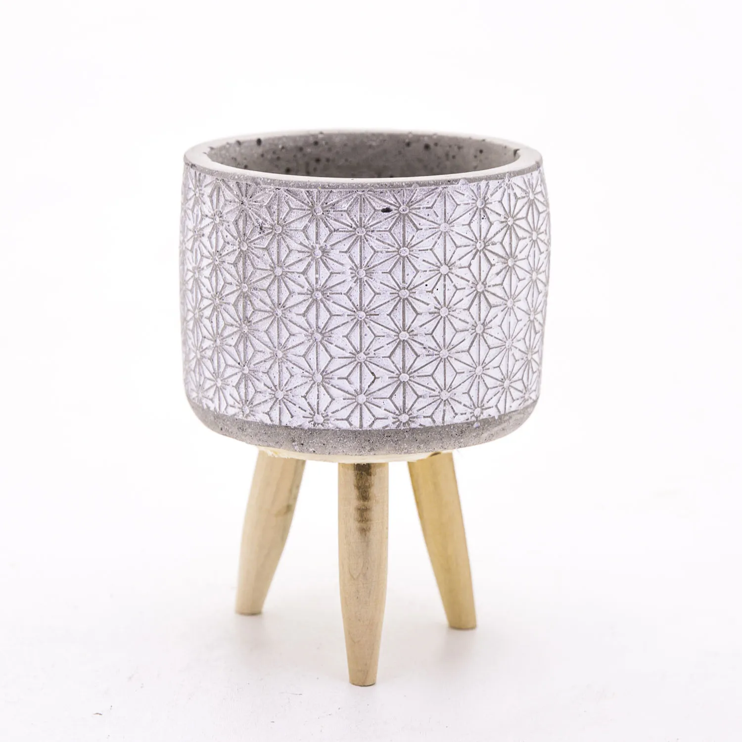 White concrete potted star patterned white concrete flower pot 12x17,5 Cm