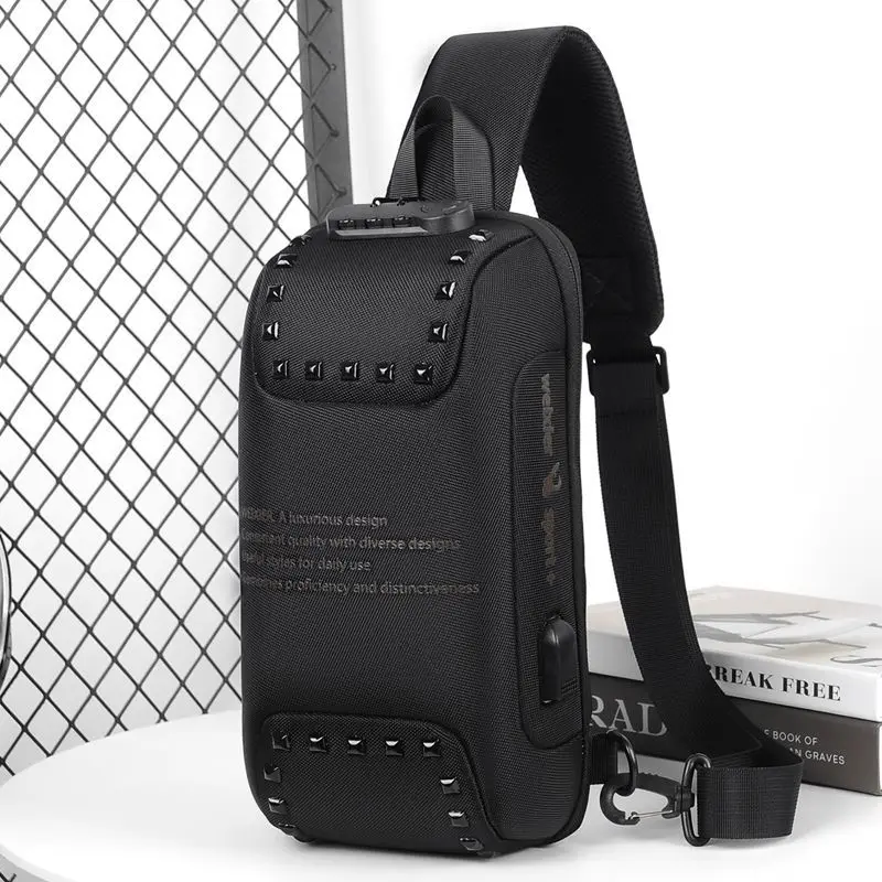 حقيبة ظهر للرجال، حقيبة كروس بكتف واحد، حقيبة صدر ذات سعة كبيرة، قفل بكلمة مرور مضاد للسرقة، حقيبة معلقة مائلة على الصدر #1