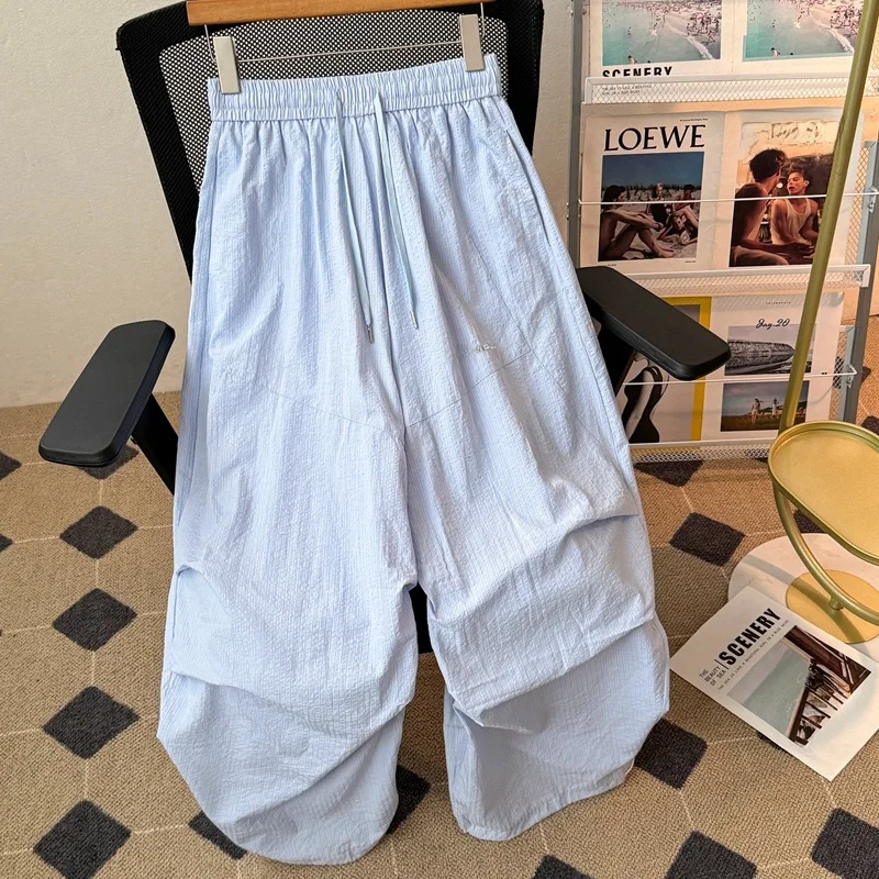 

Loose Fit Outdoor Work Trousers for Men And Women Qui Dry American Fold Casual Loose Jazz Dance Long Pants Blue Paratrooper
