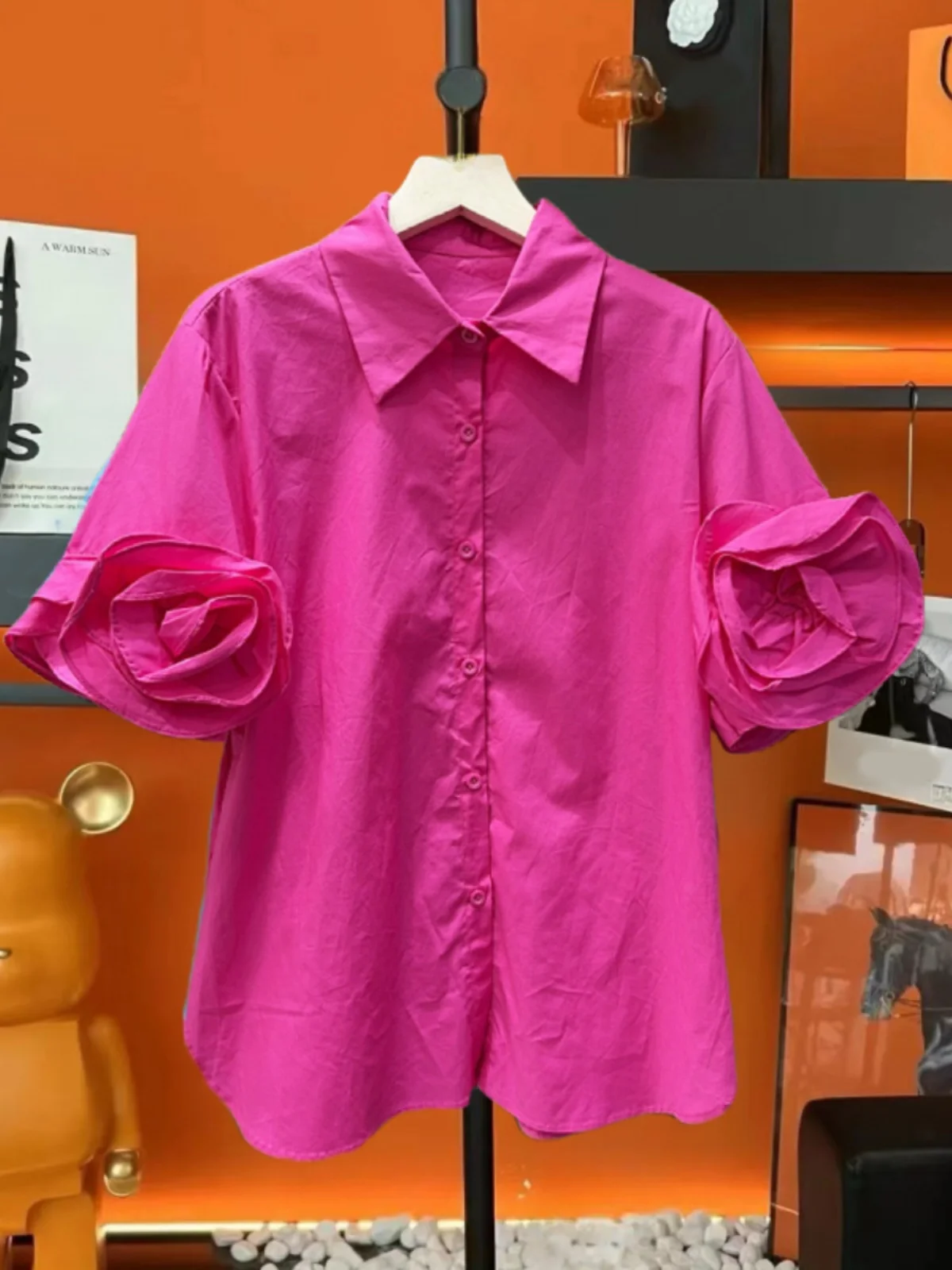 

Ele Collar ort Sve irt Женская мода Летняя новинка Sle с одной пуговицей Цветочный дизайн Французский Sle Свободный крой irt