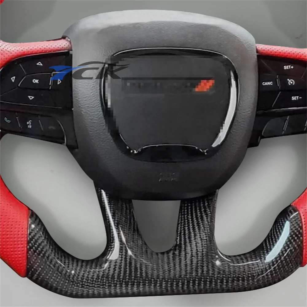 ل شاحن دودج 2015 2016 2017 2018 2019 2020 2021 2022 2023 2024 عجلة القيادة ألياف الكربون الأحمر الجلود حلقة حمراء