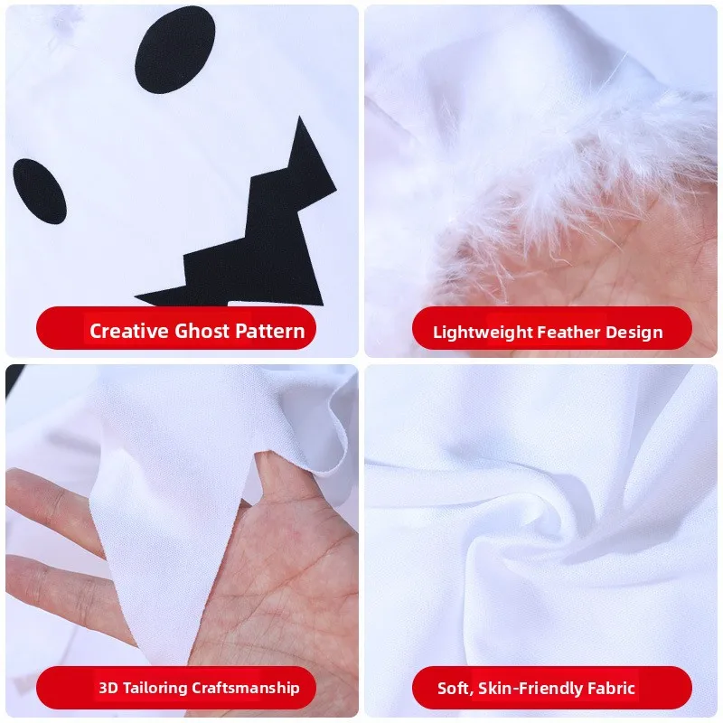 

loween Children's Cosplay White Ghost Costume Dr up Clothes with Hoodie Scary Ghost Outfit for Girls Par Costume
