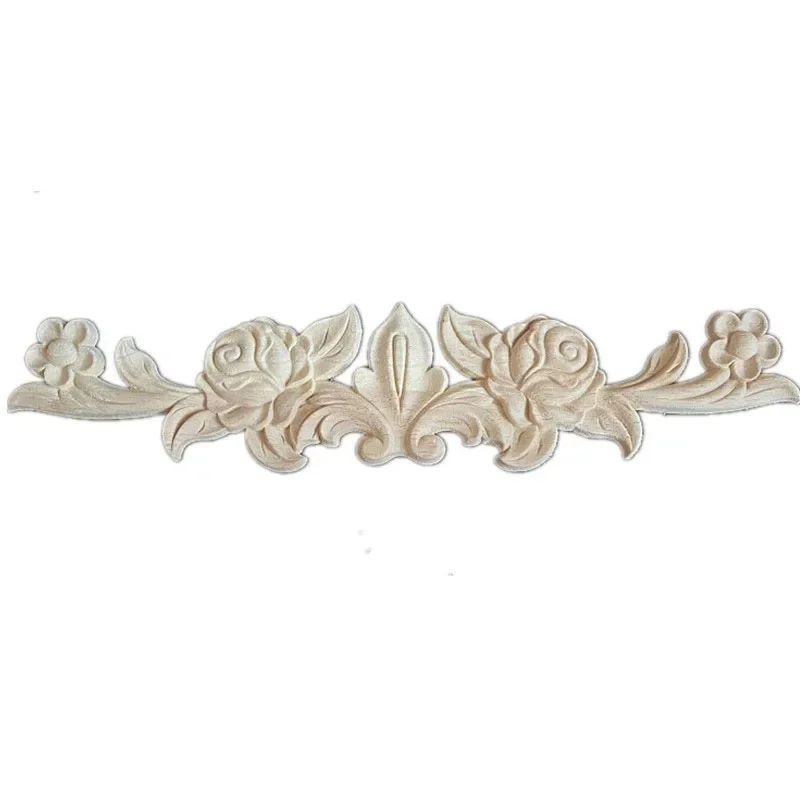 2PCS 28-10cm Unpainted Wood Carved Decal Corner Applique Frame for Home Furniture Wall Cabinet Door Wooden Miniature Craft
