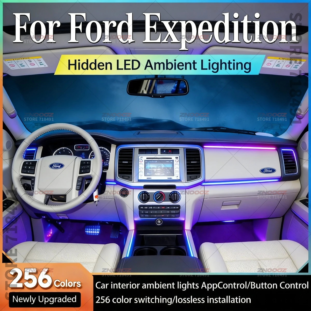 22in1 RGB Car Interior Acrylic Car Ambient Lights RGB Hidden Acrylic Strip Decoration Atmosphere Accessories For Ford Expedition