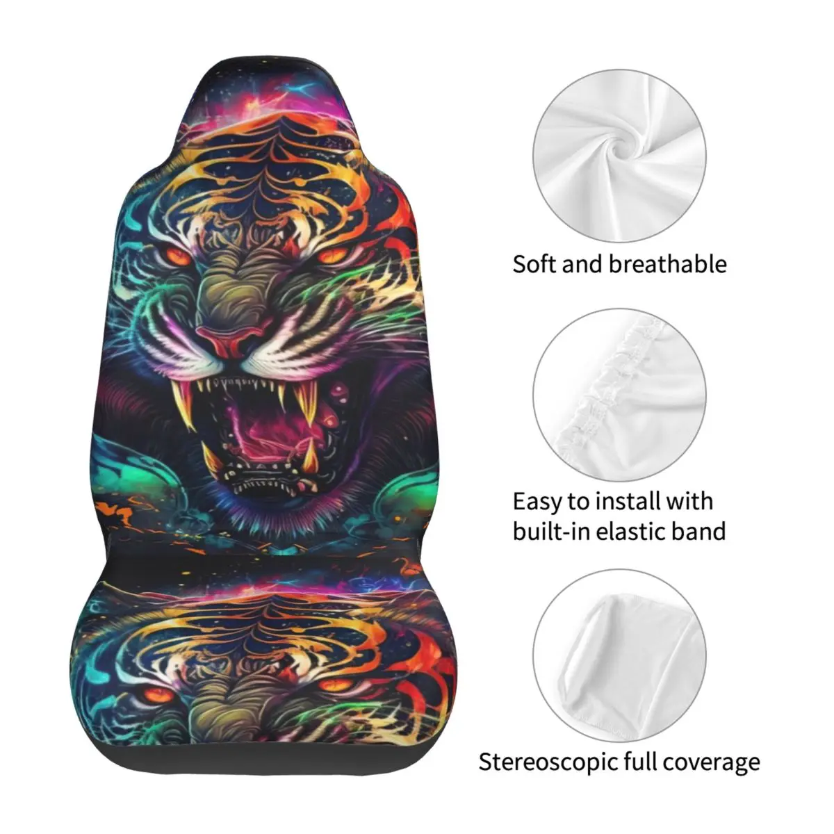 Tiger Car Seat Cover Custom Printing Universal Front Protector Accessories Cushion Set