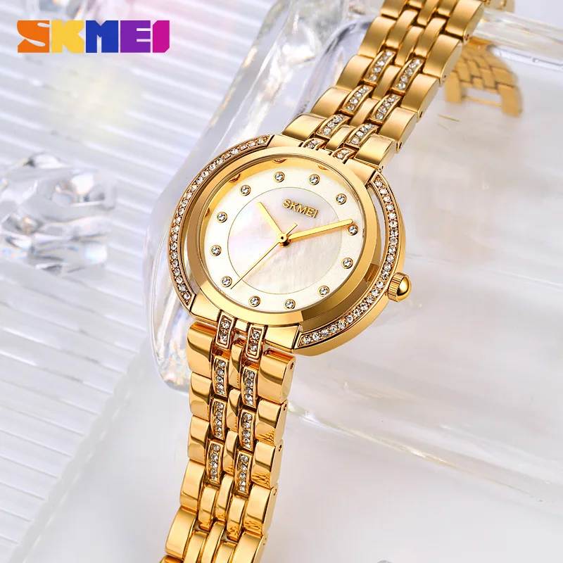 Womens Bracelet Quartz Watches Luxury Rhinestone Dial Zinc Alloy Band Analog Display 3 Bar Waterproof Fashion Wristwatch view 3