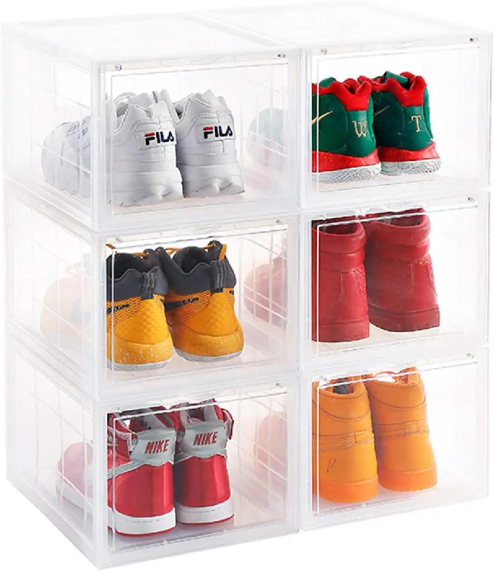 Aoteng Star Storage Shoes Box Womens Mens Shoe Storage Display Box Plastic Foldable Stackable Shoe Container Clear Closet Shelf