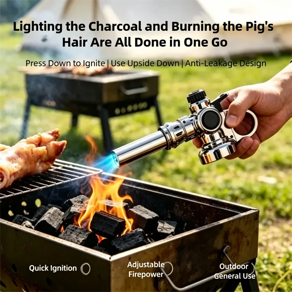 360 ° Reversibler Butangas-Brenner, Mehrzweck-Hochtemperatur-Flammenwerfer für BBQ, Holzkohleanzündung, Fleischhaarentfernung und Kochen – Detail 4