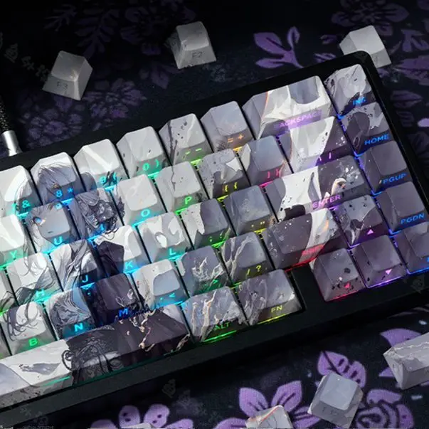 

130 Keys Narcissus Keycaps Anime Cute Side Print Keys PBT Keycap Chreey Keycap Dye-sub Mechanical Keyboard Caps for 64/68/71/108
