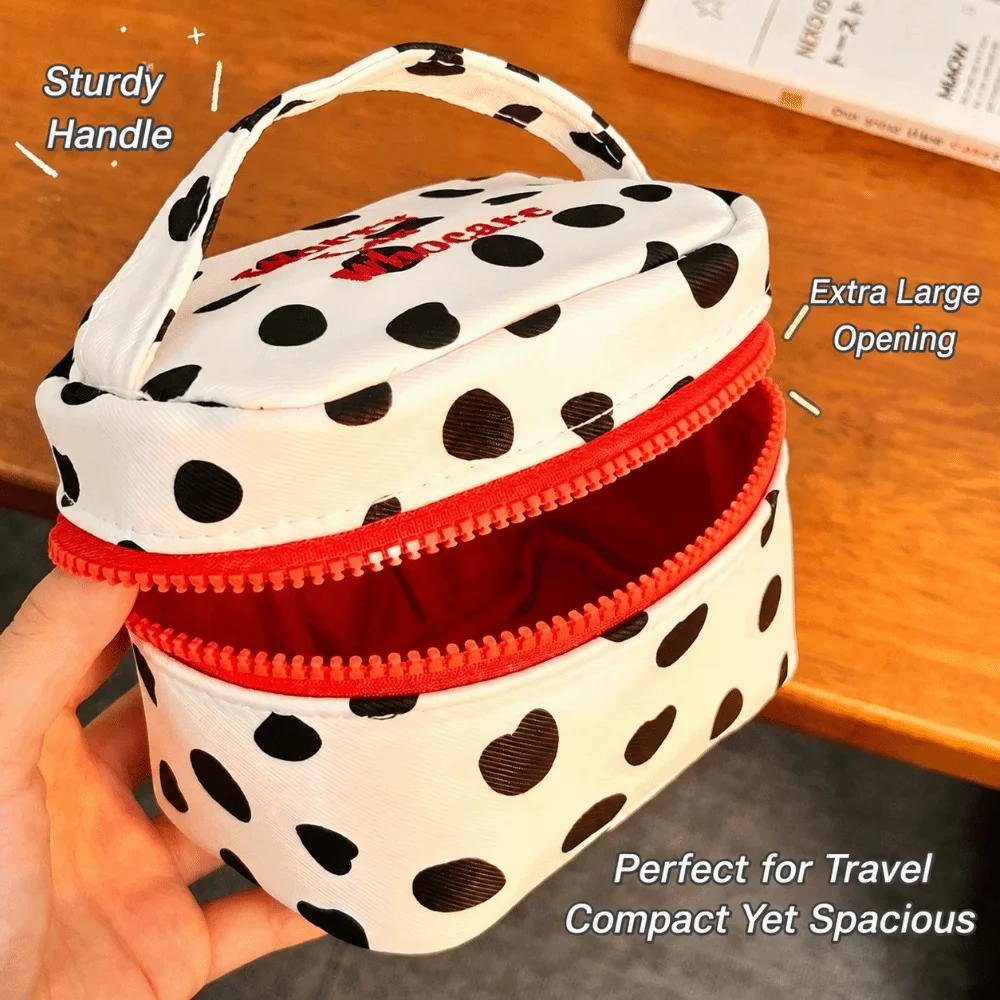 Portable Polka Dot Makeup Bag Handheld Zipper Design Zipper Organizer Handbag Home Travel