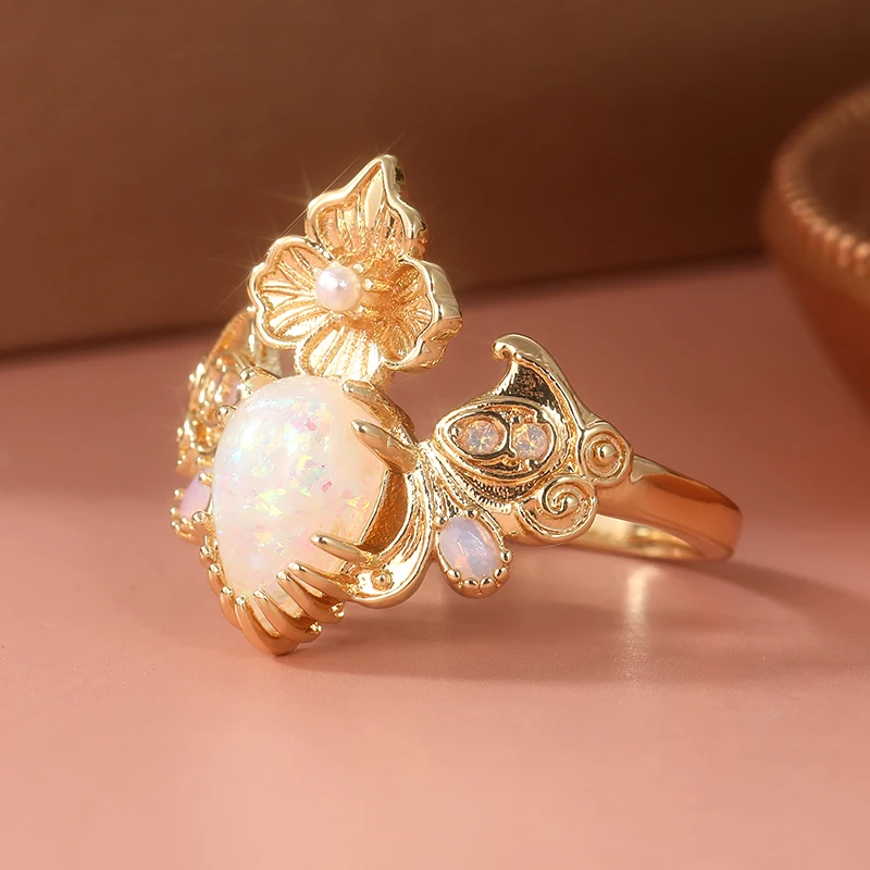 Vintage Feueropal Ring Handwerker handgeschnitzter Blumenring als Geschenk an Sie