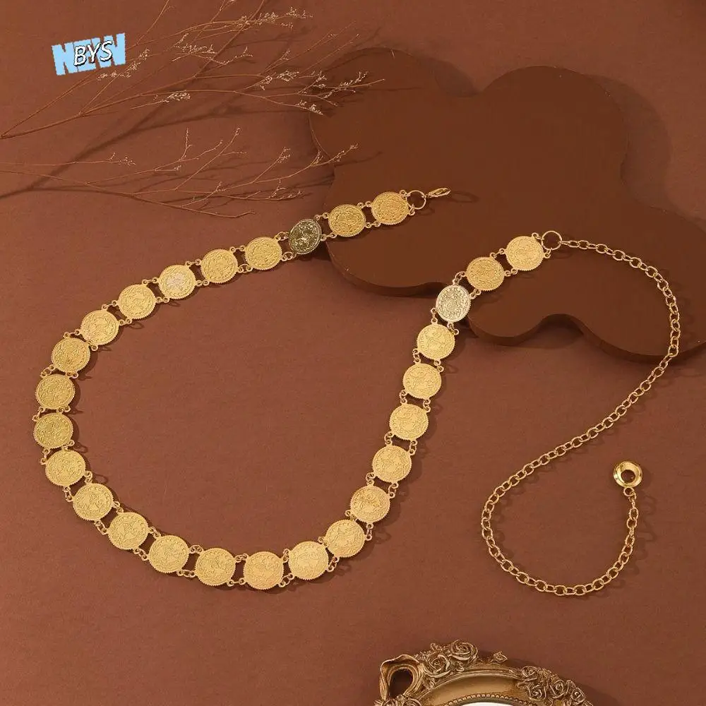 

Vintage Metal Ethnic Style Belt Silver Thailand Gold Belt Wrist Jewelry Tassel Metal Coin Waist Chain Festival Accessory