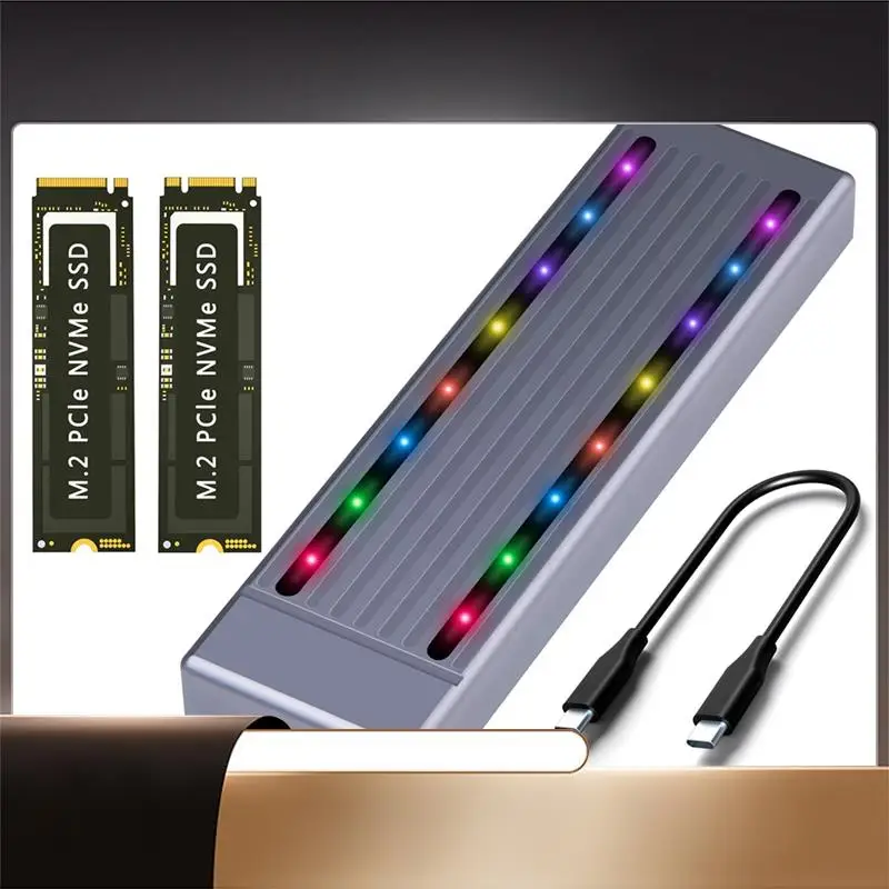 X64A-M.2 Nvme harde schijfbehuizing SSD Cool RGB Light harde schijfbehuizing Aluminium CNC-behuizing Hoge snelheid Gen.2 met kabel