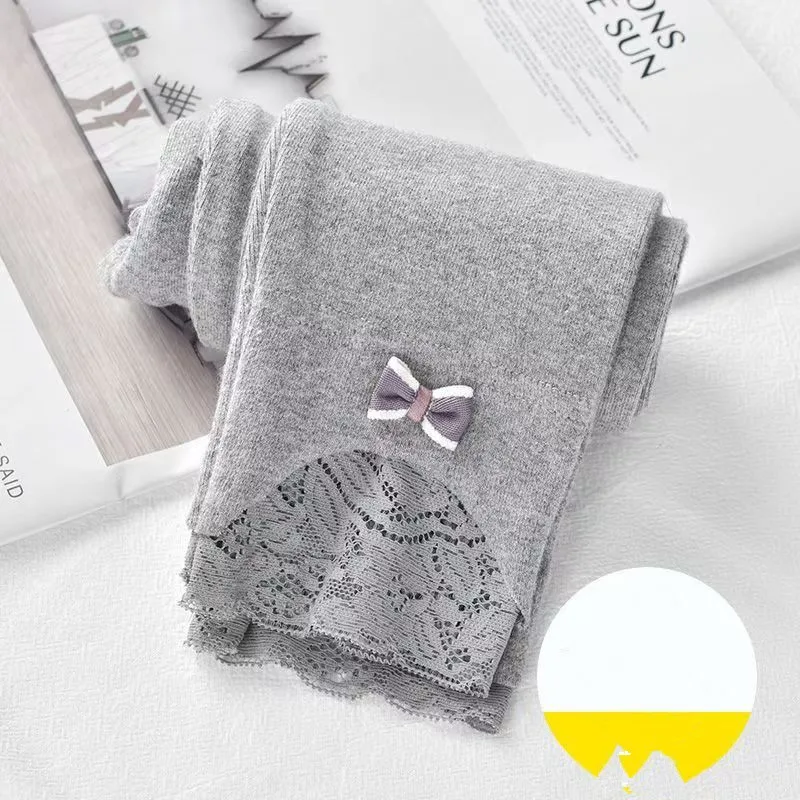 Spring Autumn Lace Bow Leggings For Girls Princess Pants Kids Elastic Trousers Fashion Children Casual Long Pants