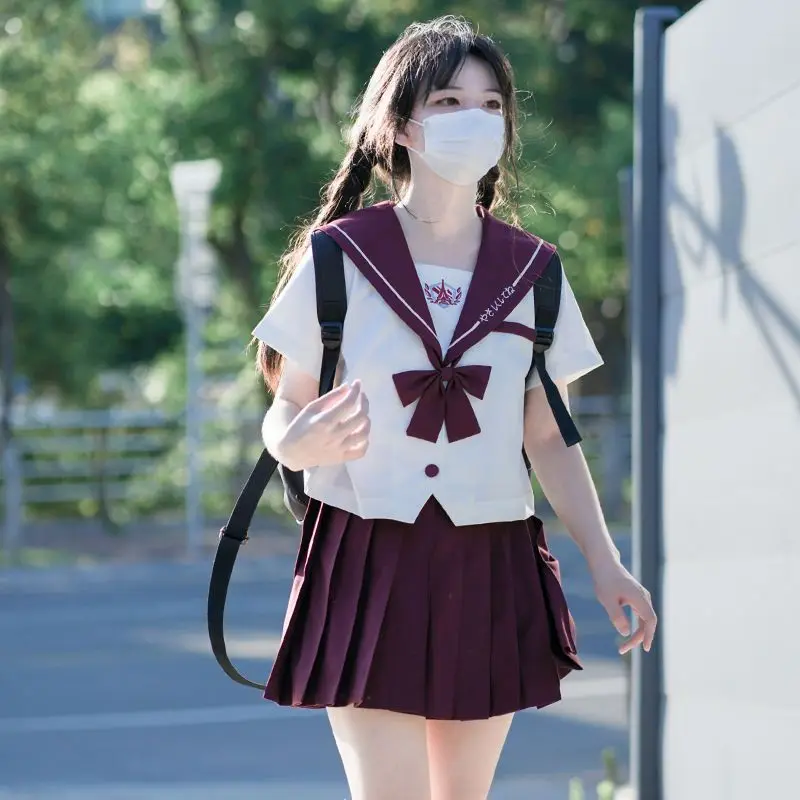 

Japan Jk Uniform Student Girl School Navy Feng Sailor Suit College Style Long-Sleeved Short Sleeves Jk Pleated Skirt Set