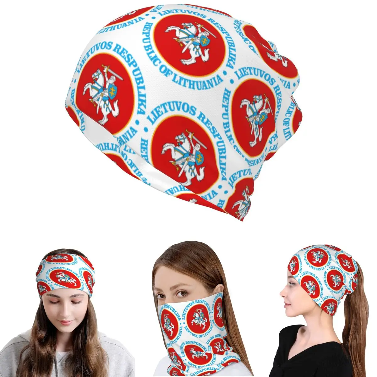 Lietuva Litauen Wappen Bandana Halstuch Gesichtsschal Multifunktions-Sturmhaube Mütze für Männer Frauen Erwachsene Waschbar