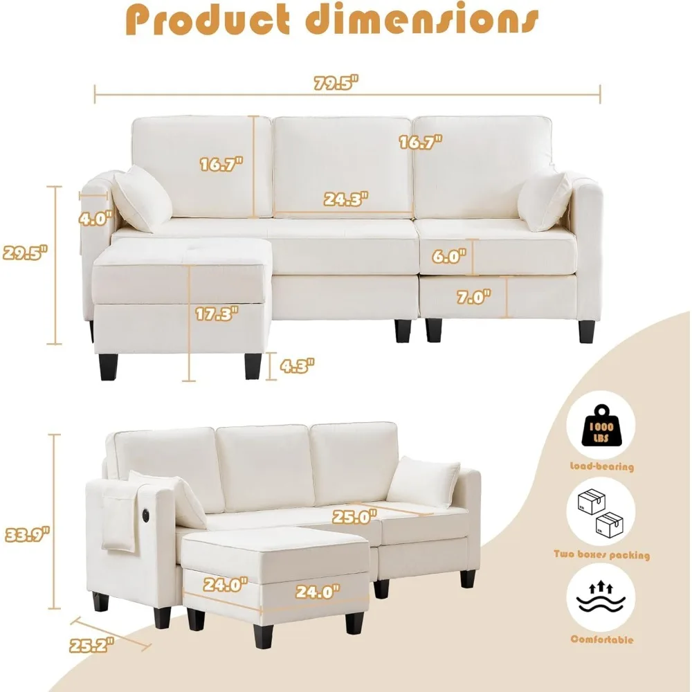 compact l-shaped sectional sofa with storage chaise for small living rooms - upholstered 3-seat couches