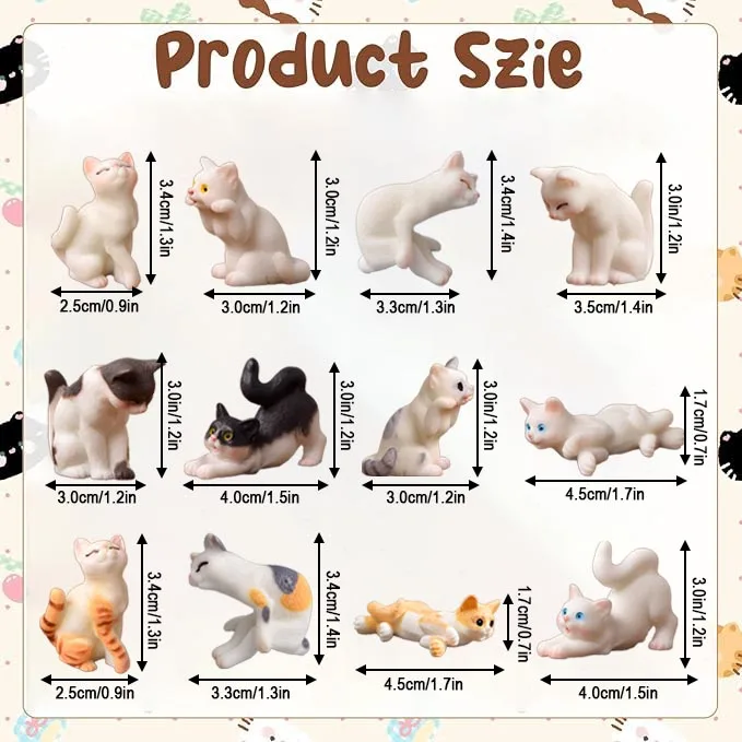 12 Stück Katzen-Kuchenornamente, niedliche Mini-Katzenfiguren aus Kunstharz, Kuchendekoration für Geburtstag, Katzen-Themenparty, DIY-Dekorationen – Detail 8
