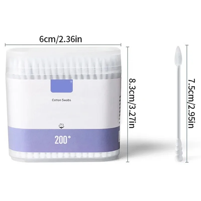 200 個/箱 - 高品質の両端綿棒 - 個人クリーニング、優しいメイク落とし、メイクアップ綿棒などに適しています。