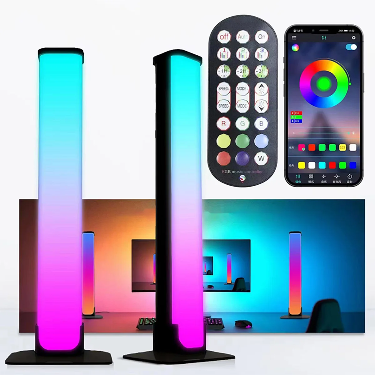 

Smart LED Lights Bar USB Rechargeable Model Christmas Decoration Desktop RGB Pickup Light Music Rhythm Mobile APP Remote Control