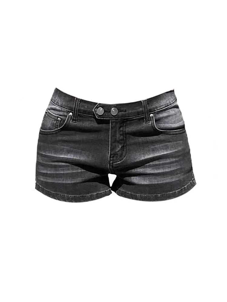 Women's Grey Denim Shorts Low Waist Mini Jeans Shorts 2000s Vintage 90s Y2k Emo Cowboy Short Pants Harajuku Clothes Summer