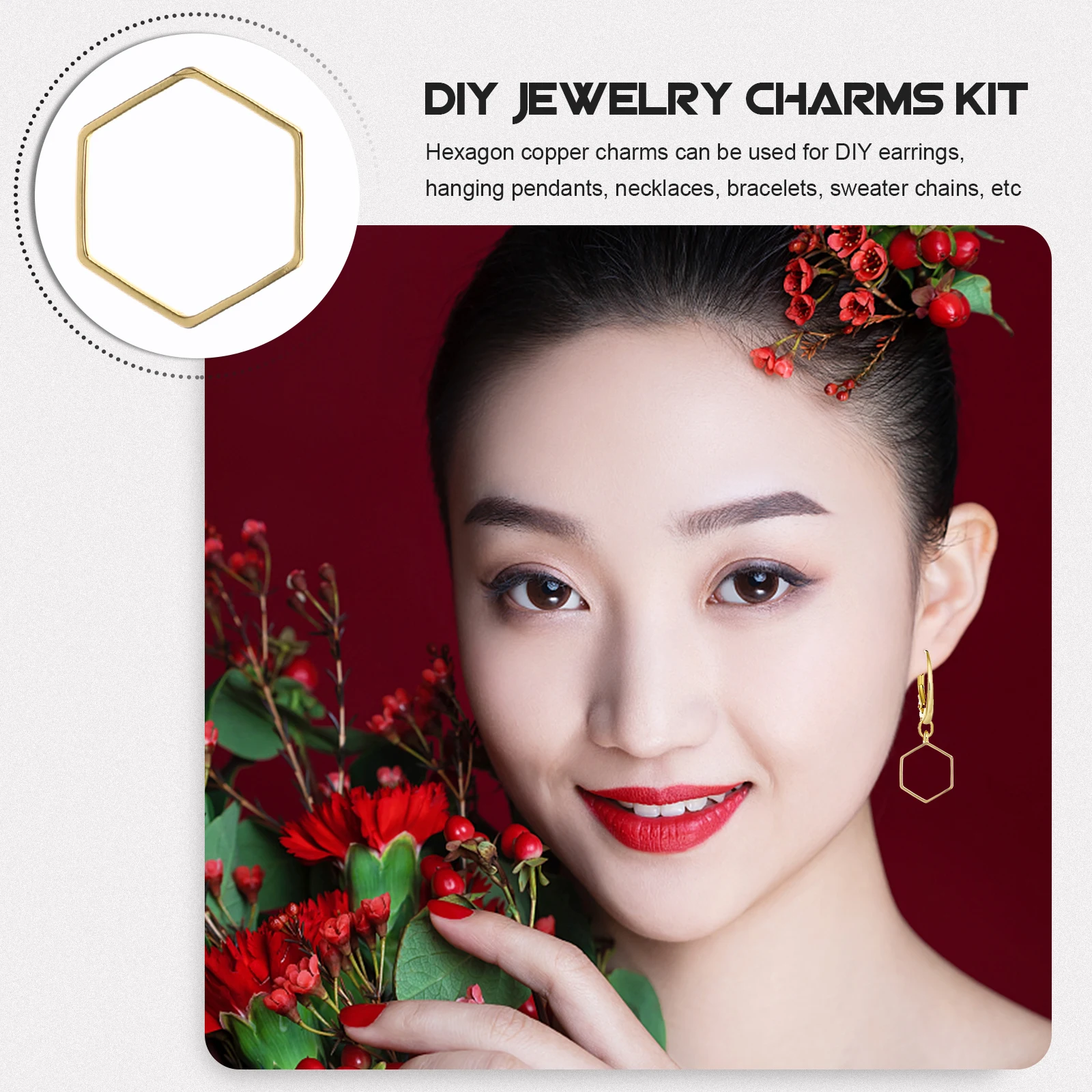 

50 Pcs Hexagonal Earring Pendant Small Making Pendants Charms for Earrings Jewelry The Back
