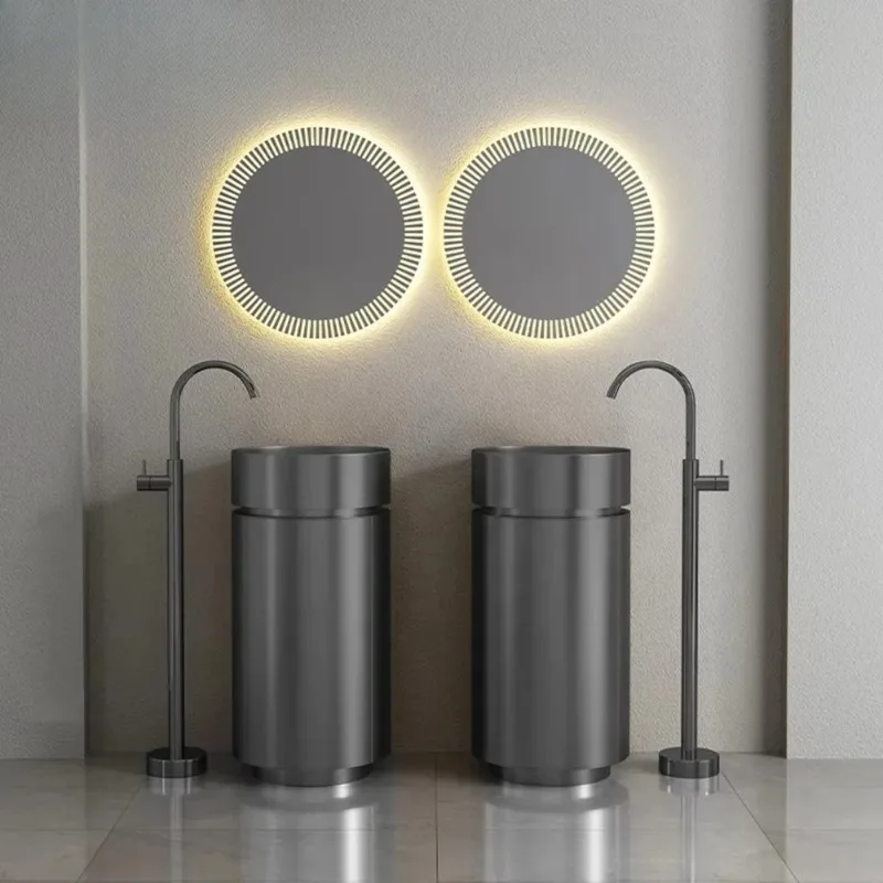 304 Stainless Steel Bathroom Hand Wash Sink Cabinet Drawer Free Standing Brushed Gold Pedestal Basin Sink with LED Mirror