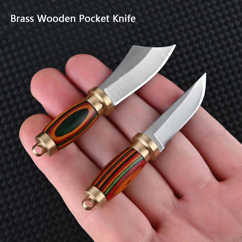 Mini EDC Tool Straight Knife Outdoor Camping Hunting Self Defence Survival Brass Knife High Hardness Military Sharpeners Pocket