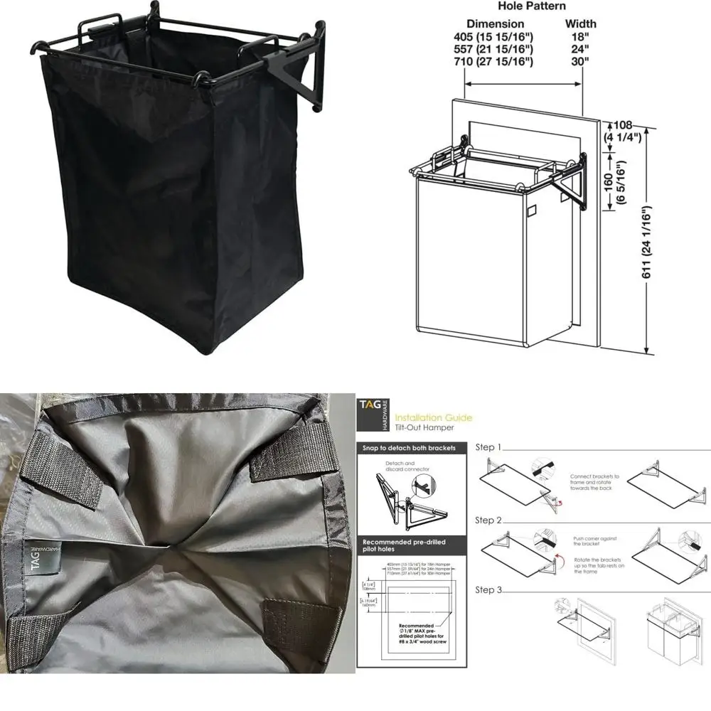 

Наклонное мусорное ведро премиум-класса TAG Hardware со съемной черной нейлоновой подкладкой (18 ширины, включая 1 большую сумку)