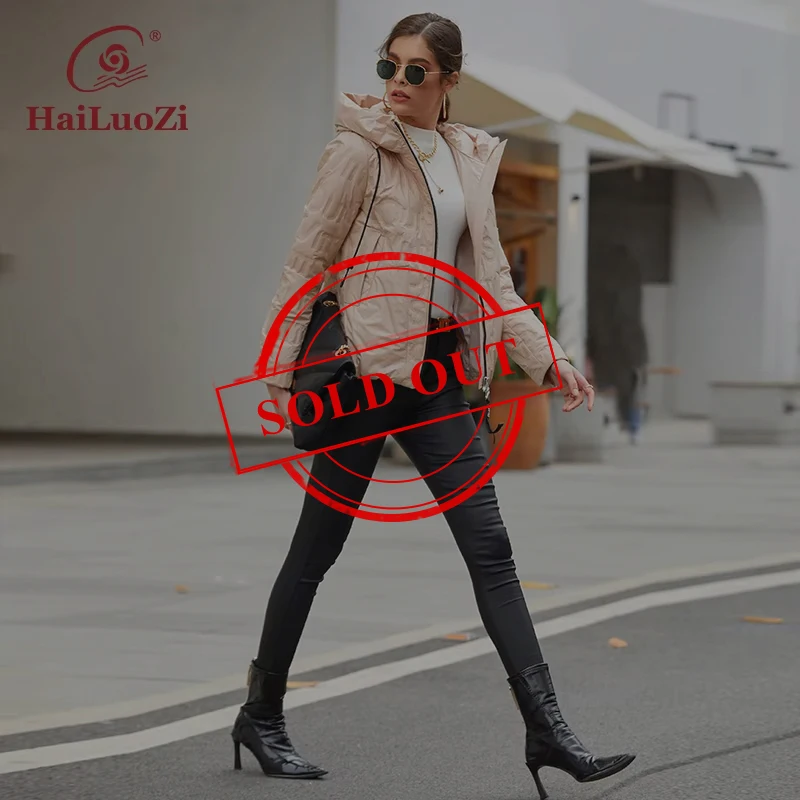 HaiLuoZi New 2022 Spring Fashion Women Coat Short Slim Warm Autumn Jacket Classic Solid Color Bio Cotton Zipper Hood Parkas 7051