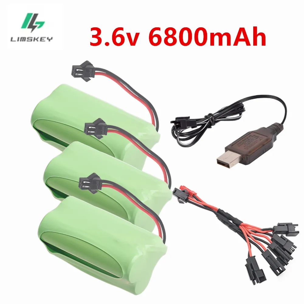 Upgrade 3.6v 6800mAh NiMH Battery With USB Charger For Rc Toys Cars Tanks Trucks Robots Boats AA Ni-MH 3.6v Battery 2800mah