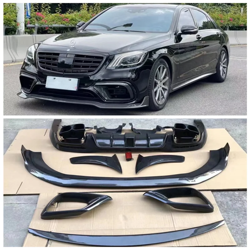 

For W222 Mercedes-Benz S-Class S63 S65 2018 2019 2020 Carbon Fiber Body kit Bumper Front Lip Splitters Rear Diffuser Spoiler