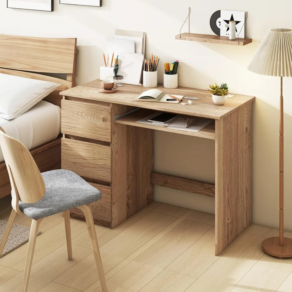 

Computer Desk with Drawers, Modern Home Office Desk with Charging Station & Keyboard Tray, Laptop PC Computer, Customized