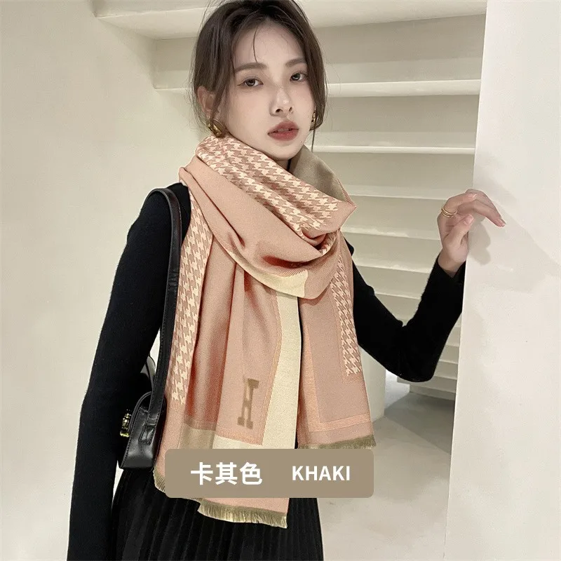 H thousand bird grid double-sided cashmere wool texture windproof cold Korean scarf fashion air conditioning cape