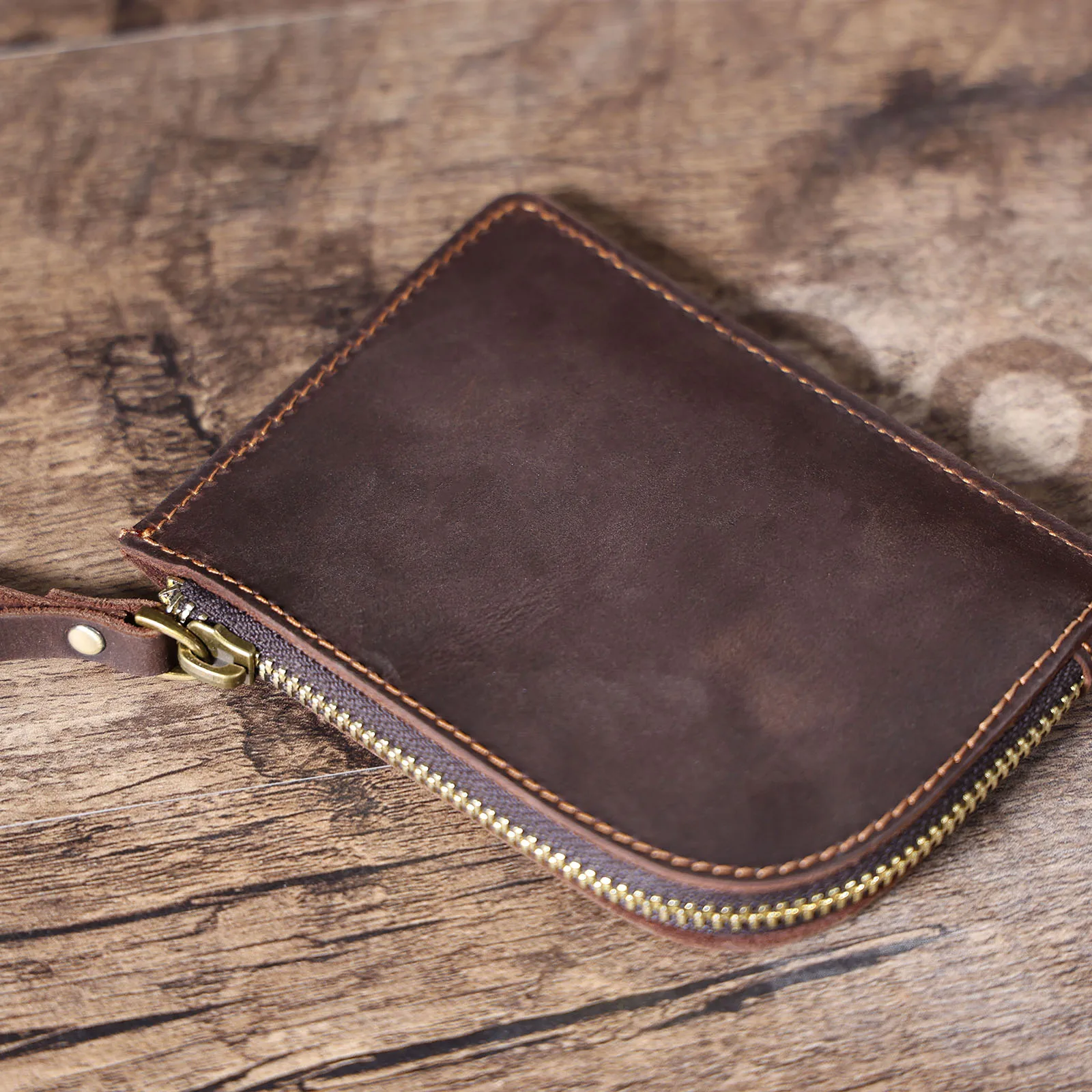 Echtes Leder Kartenhalter Einfache Mini-Geldbörse Mit YKK-Reißverschluss Crzay House Leder Perfekt zum Tragen von Münzen, Karten, Schlüsseln – Detail 3