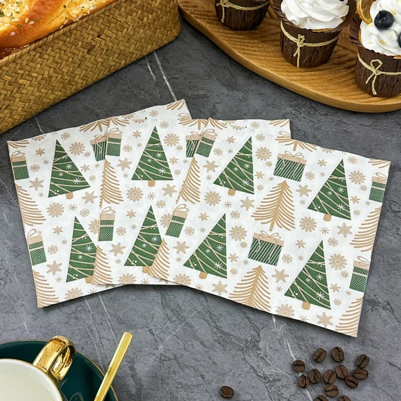 10/20pcs/pac Christmas Party Colorful Napkins Christmas Tree Printed Tissue Paper Festive Decoration Mouth Cloth Paper 33*33cm