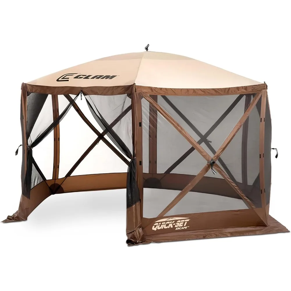 

Pop Up Screen Tent, Outdoor Camping Gazebo Canopy, Escape, 11.5', Brown - Heavy-Duty Portable Screened Shelter with Netting for