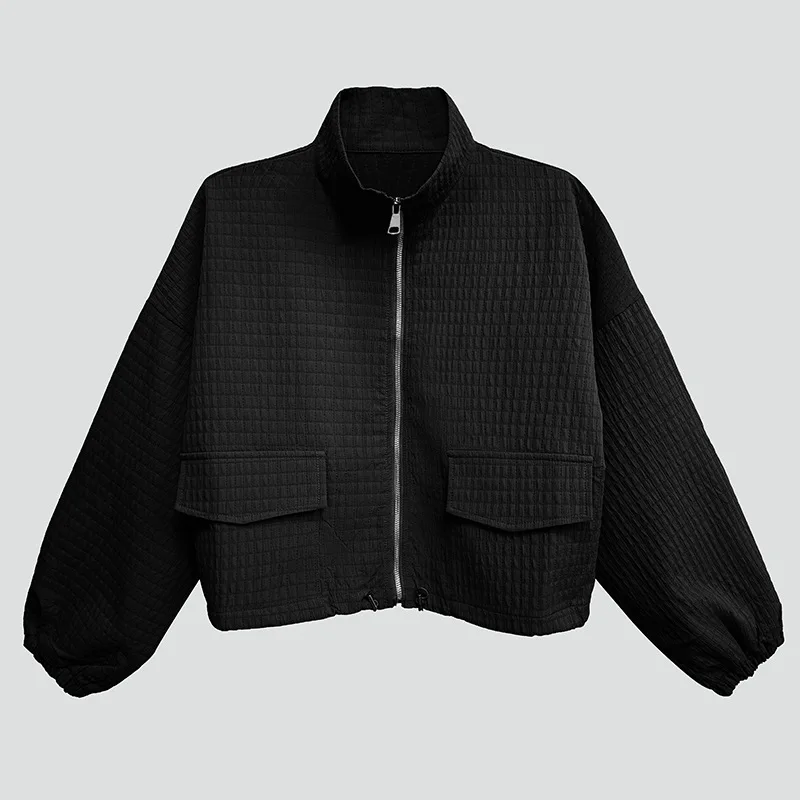 Coat Women Coats Stand Collar Zipper Jackets Y2k Streetwear Work Casual Loose Elegant Splice Jacket 2025 Autumn Winter