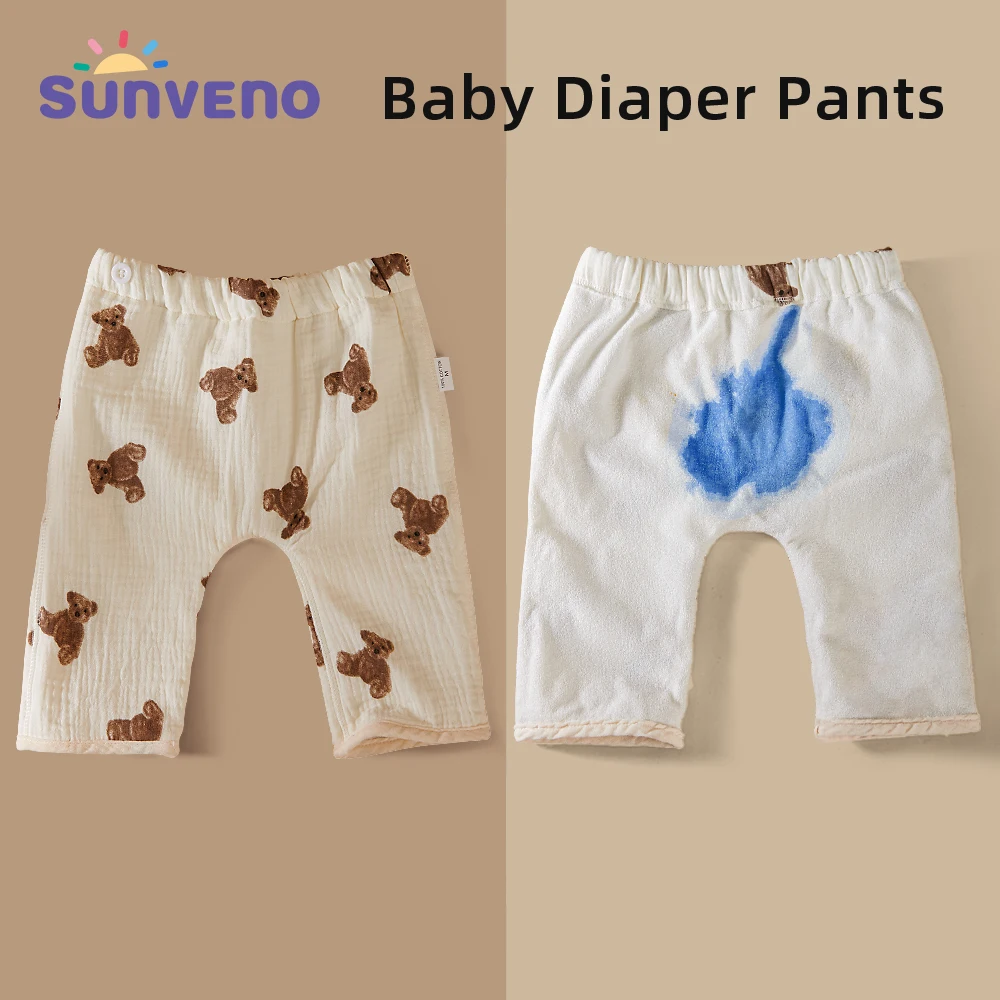 Sunveno Waterproof Baby Diaper Pants for Potty Training,Night Leak Proof Baby Training Pants,Washable Soft Cotton for Boys Girls