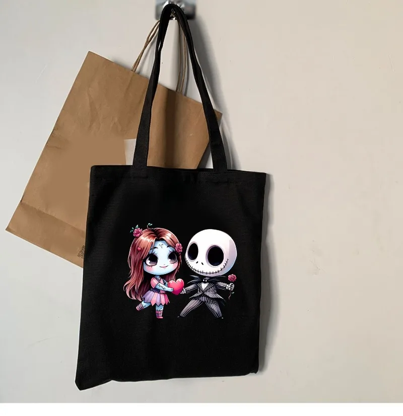 Disney The Nightmare Before Christmas Jack Sally School Bag Women's Bag Canvas Shopping Bag Shopper Bags Halloween Tote Bags