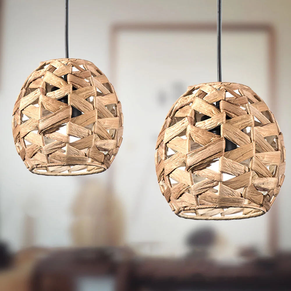 

Chzimade Lamp Shade Light Cover Woven Rattan Chandelier Hanging Ceiling Pendant Cage Shades Lampshade Weaving Rustic