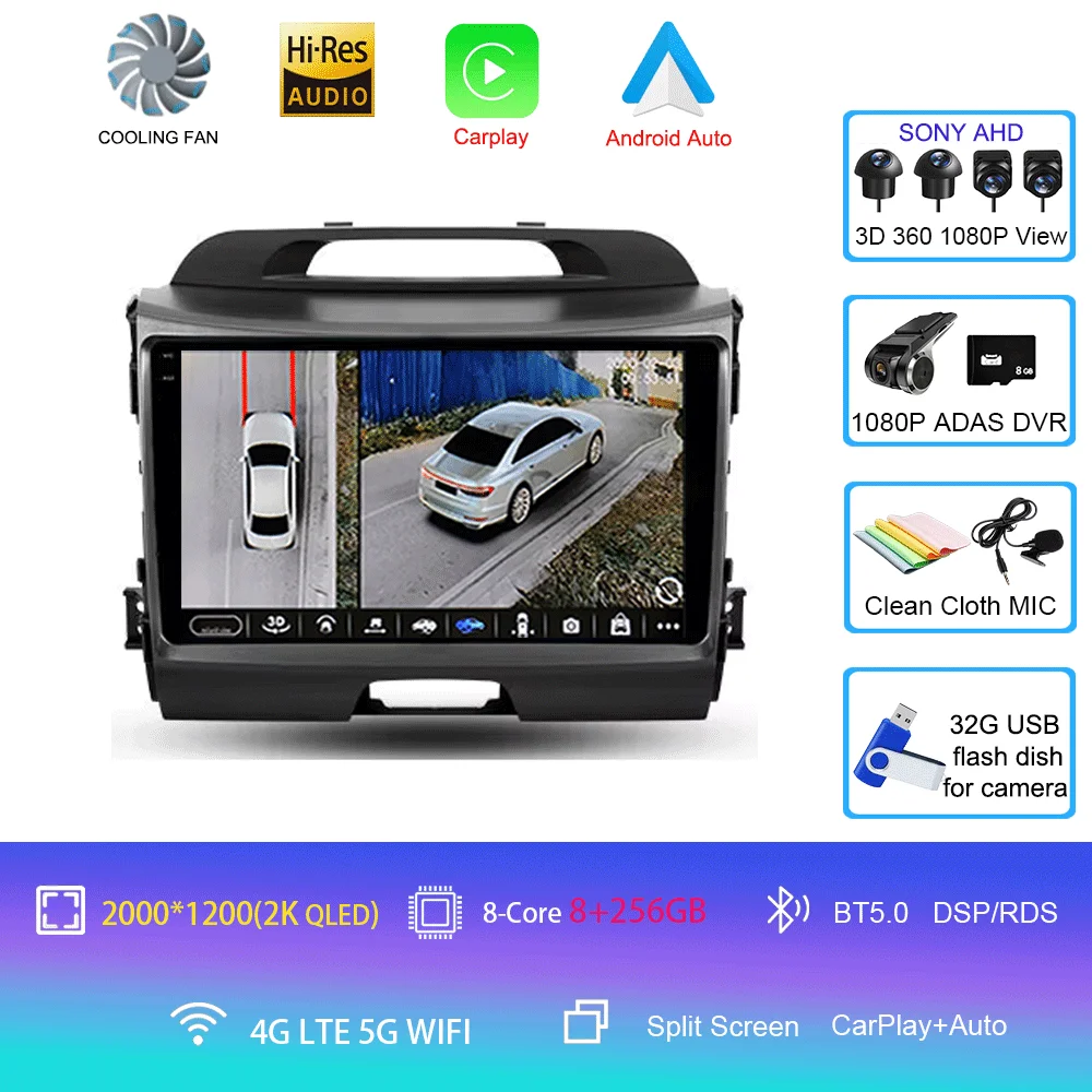 Android 16 Autoradio Draadloze CarPlay Auto voor KIA Sportage 3 2010-2015 2016 4G + WIFI Multimedia Video Player GPS 2din Autoradio