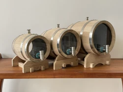 3L Double-sided Glass Wood Oak Barrel Red Wine Barrel Tank Wine Barrel Barbecue Draft Beer Barrel Wine Storage Wooden Barrel