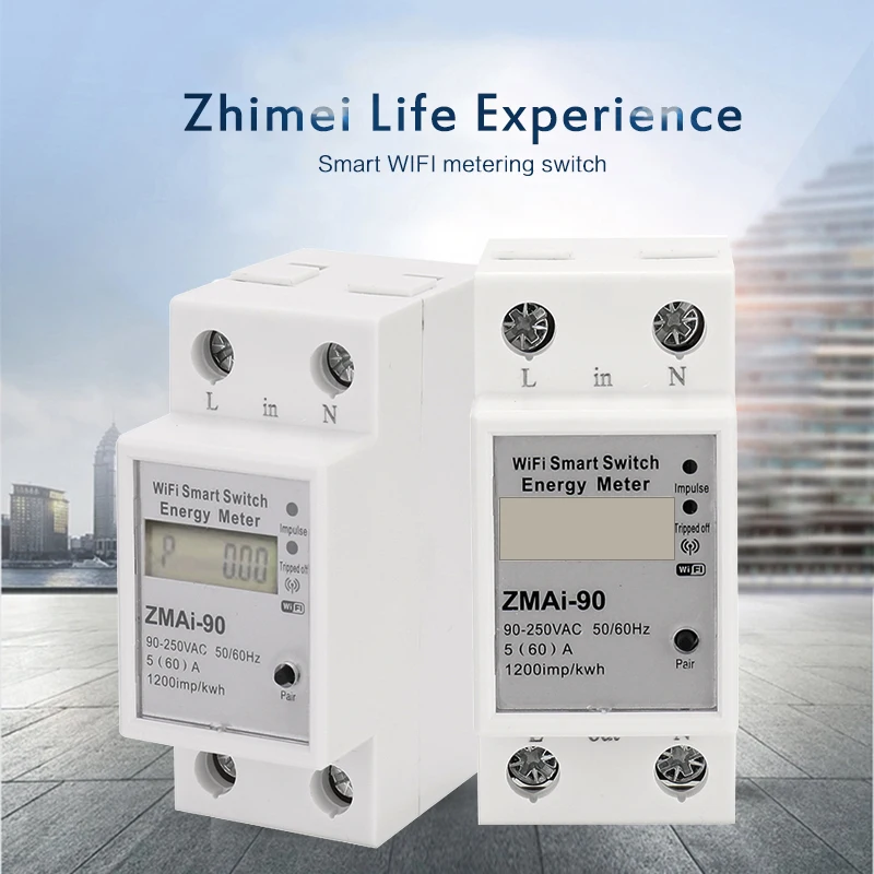 

Wifi Smart Switch Energy Meter Model ZMAI-90 Voltmeter Wattmeter Power Meter Tuya Smart Life APP Work With Alexa Google Home