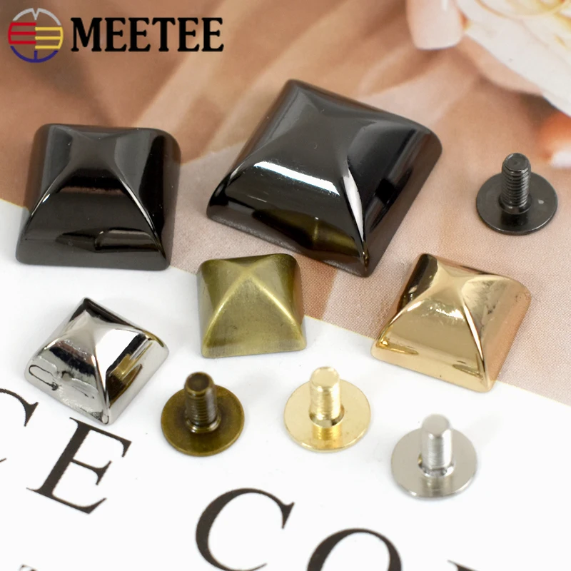 20Pcs 10/12/15/18mm Metal Nail Buckle Square Handbag Bottom Clasp Foot Button with Screws for Bag Tent DIY Hardware Accessories