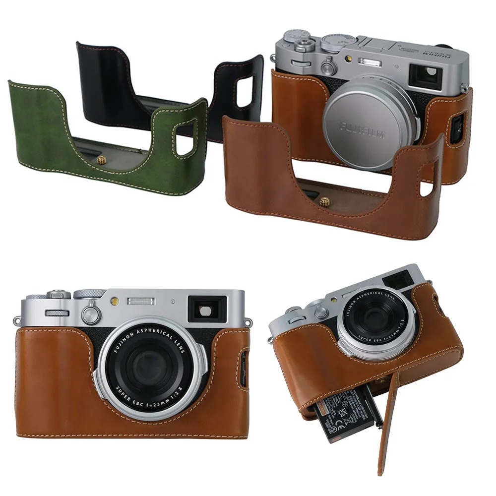 Camera Half Case for Fujifilm X100VI Fuji X100VI PU Leather Oil Skin Bottom Openning Cover