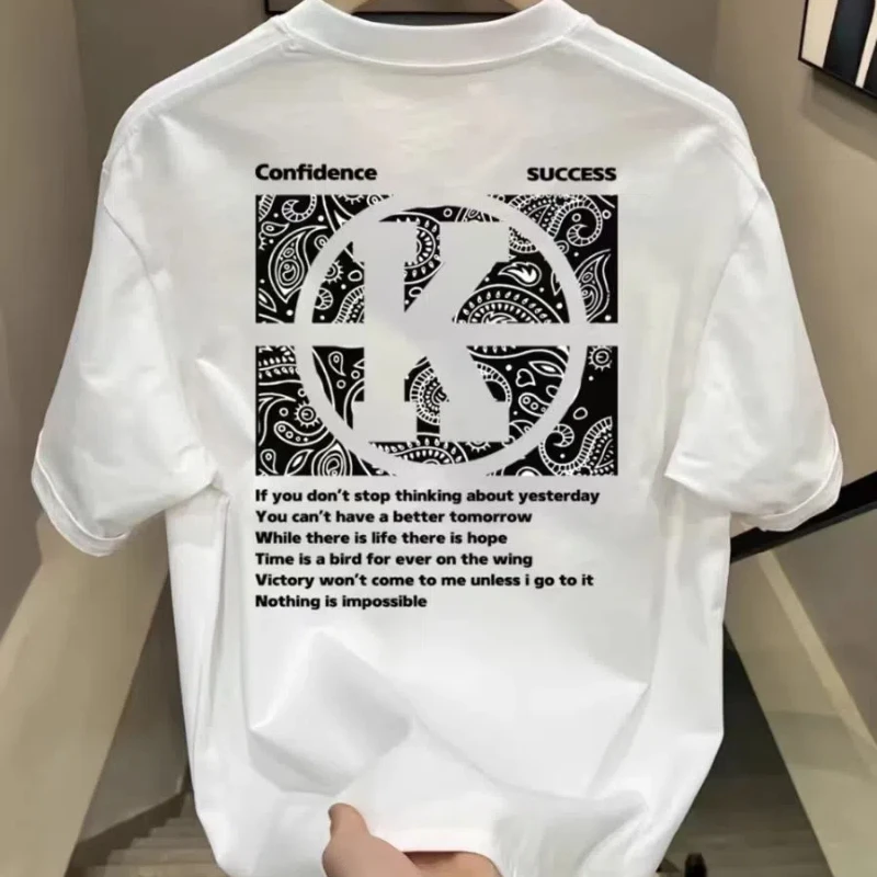 American Style Trend Fashion Pure Cotton Men Matching Outfits New Summer O-Neck Printing Casual Half Sleeve Loose T-Shirts Tops